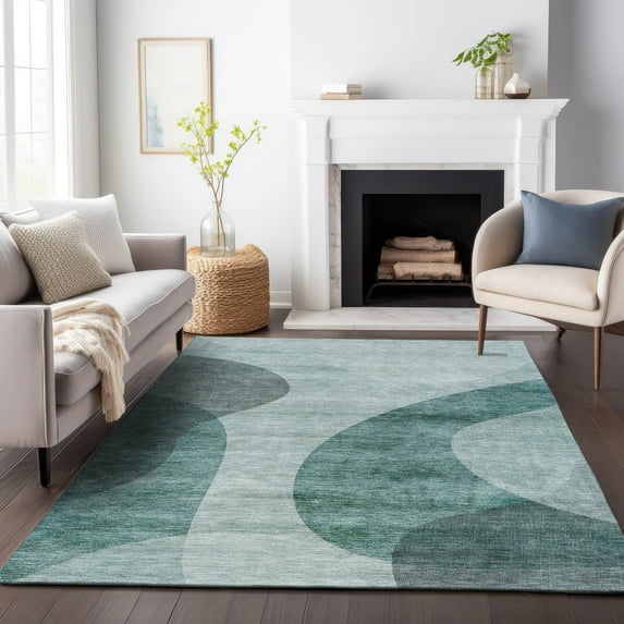 Addison Rugs Mayfield Washable Transitional Art Deco Green Rectangle Rug, 8' x 10'