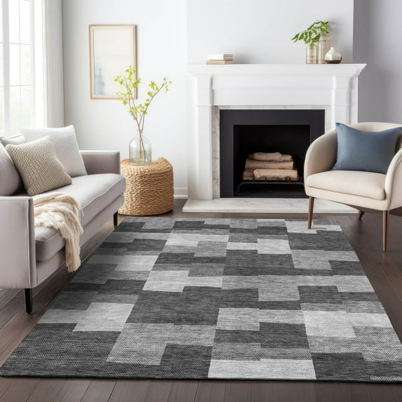 Addison Rugs Mayfield Washable Transitional Geometric Gray Rectangle Rug, 2'6" x 3'10"
