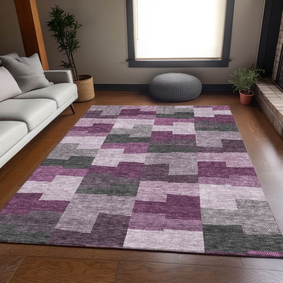 Addison Rugs Mayfield Washable Transitional Geometric Merlot Rectangle Rug, 2'6" x 3'10"