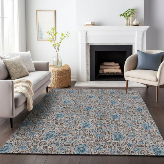 Addison Rugs Mayfield Washable Transitional Floral Mocha Rectangle Rug, 8' x 10'