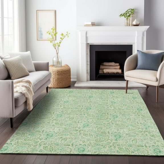 Addison Rugs Mayfield Washable Transitional Floral Sage Rectangle Rug, 5' x 7'6"