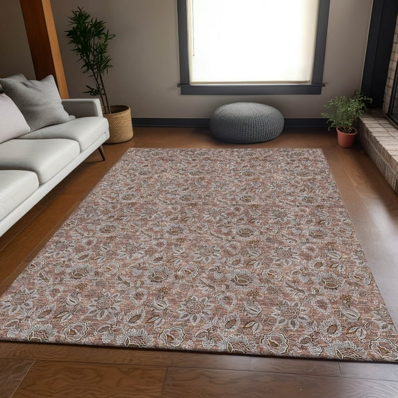 Addison Rugs Mayfield Washable Transitional Floral Copper Rectangle Rug, 2'6" x 3'10"