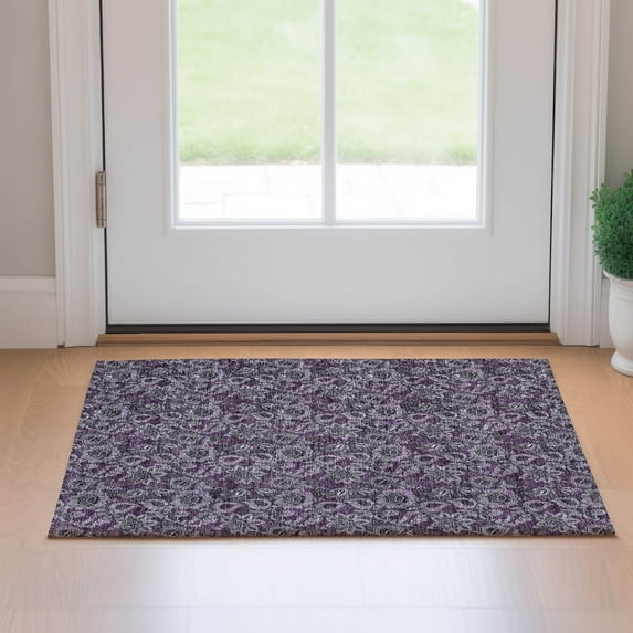 Addison Rugs Mayfield Washable Transitional Floral Eggplant Rectangle Rug, 1'8" x 2'6"