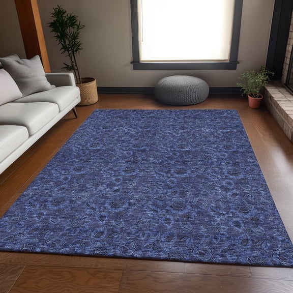 Addison Rugs Mayfield Washable Transitional Floral Navy Rectangle Rug, 5' x 7'6"