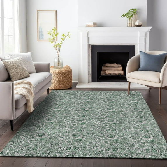 Addison Rugs Mayfield Washable Transitional Floral Sage Rectangle Rug, 3' x 5'