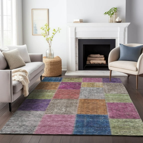 Addison Rugs Mayfield Washable Transitional Patchwork Copper Rectangle Rug, 10' x 14'