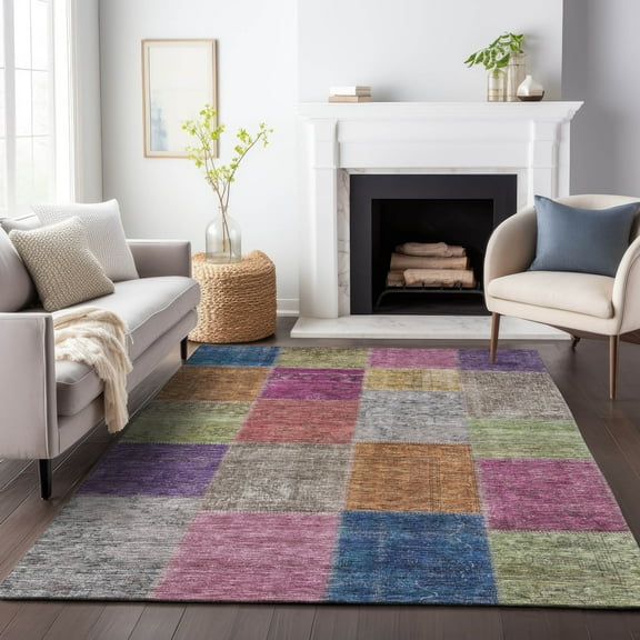Addison Rugs Mayfield Washable Transitional Patchwork Copper Rectangle Rug, 5' x 7'6"