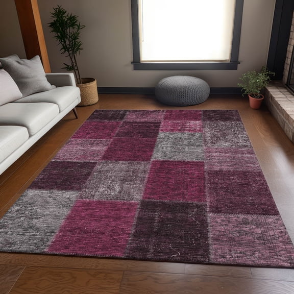Addison Rugs Mayfield Washable Transitional Patchwork Merlot Rectangle Rug, 10' x 14'