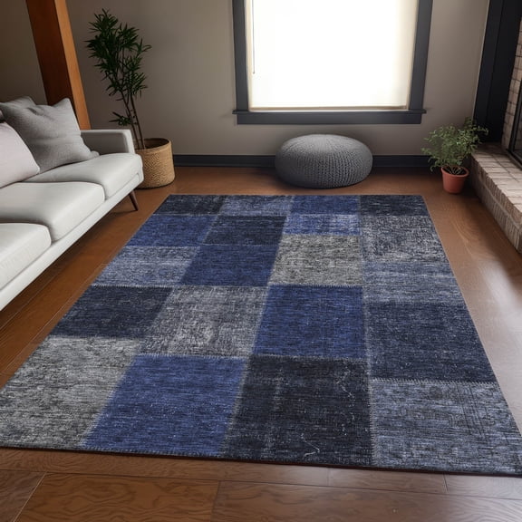 Addison Rugs Mayfield Washable Transitional Patchwork Navy Rectangle Rug, 5' x 7'6"