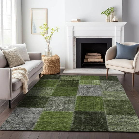 Addison Rugs Mayfield Washable Transitional Patchwork Olive Rectangle Rug, 9' x 12'