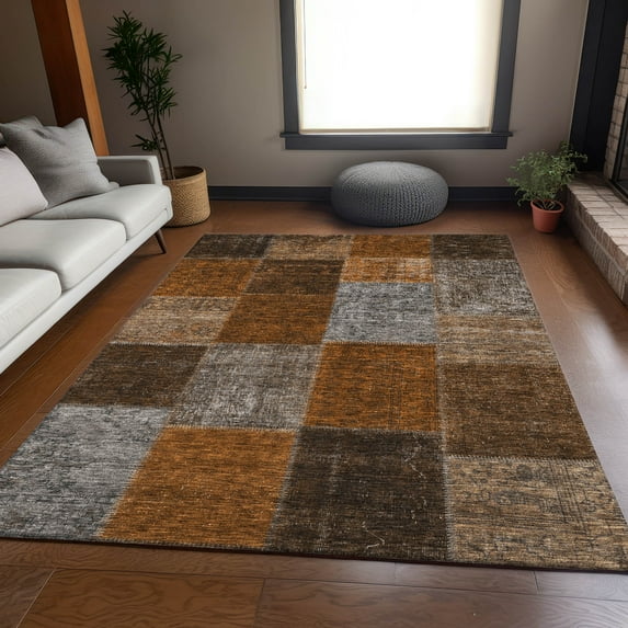 Addison Rugs Mayfield Washable Transitional Patchwork Paprika Rectangle Rug, 8' x 10'