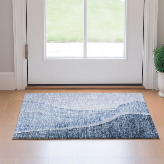 Addison Rugs Mayfield Washable Transitional Abstract Blue Rectangle Rug, 1'8" x 2'6"