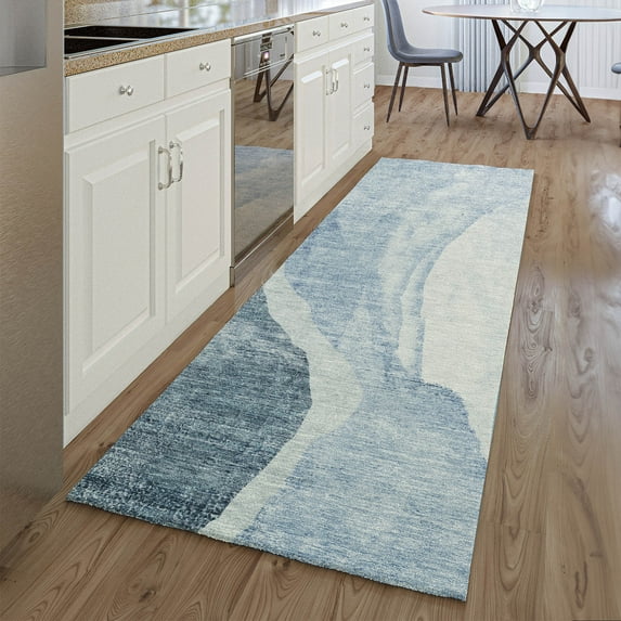 Addison Rugs Mayfield Washable Transitional Abstract Blue Runner Rug, 2'3" x 7'6"