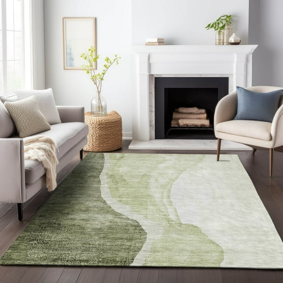 Addison Rugs Mayfield Washable Transitional Abstract Olive Rectangle Rug, 5' x 7'6"