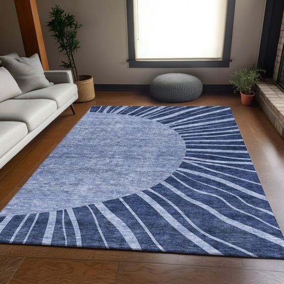 Addison Rugs Mayfield Washable Transitional Abstract Navy Rectangle Rug, 3' x 5'