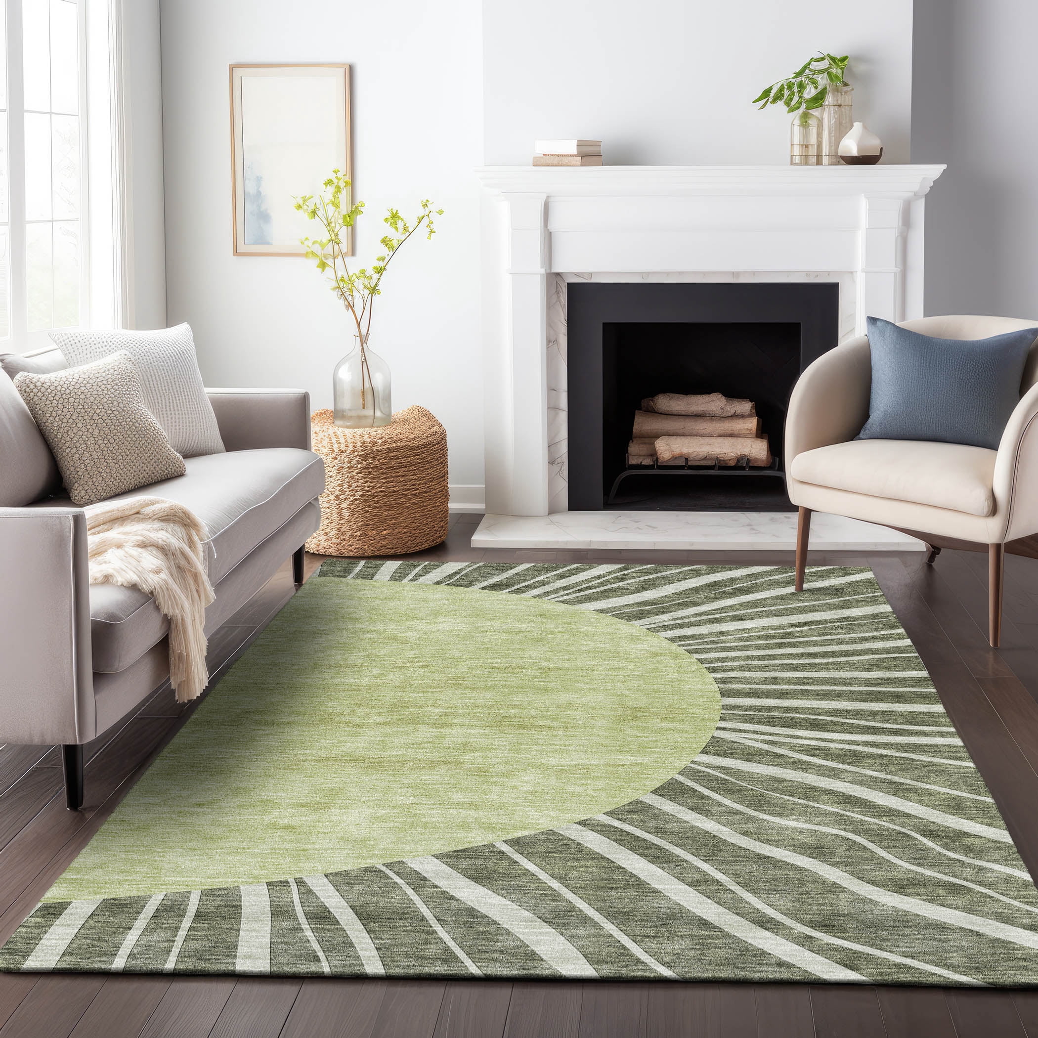 Addison Rugs Mayfield Washable Transitional Abstract Olive Rectangle ...