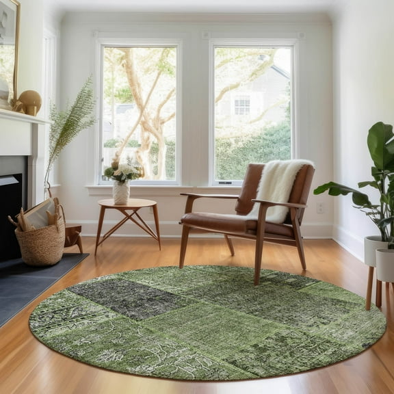 Addison Rugs Mayfield Washable Transitional Patchwork Olive Round Rug, 8' x 8'