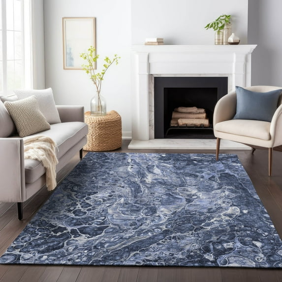 Addison Rugs Mayfield Washable Transitional Abstract Navy Rectangle Rug, 8' x 10'
