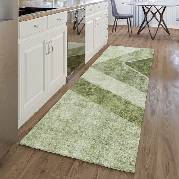 Addison Rugs Mayfield Washable Transitional Geometric Olive Runner Rug, 2'3" x 7'6"