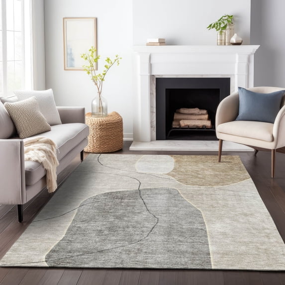 Addison Rugs Mayfield Washable Transitional Abstract Beige Rectangle Rug, 5' x 7'6"