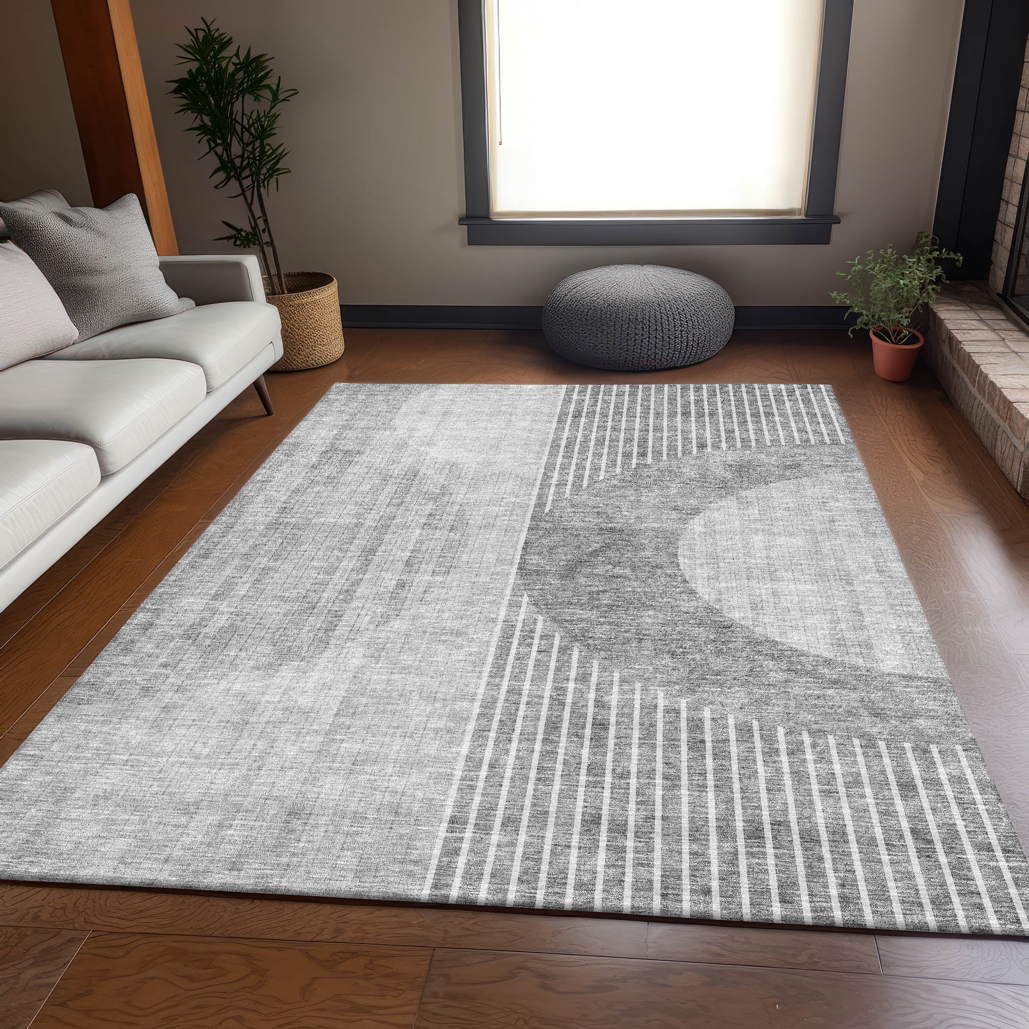 Gray Rectangular Microfiber Machine Washable Rug, 46" x 30"