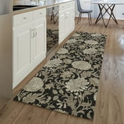 Addison Rugs Mayfield Washable Transitional Floral Black Runner Rug, 23 x 76