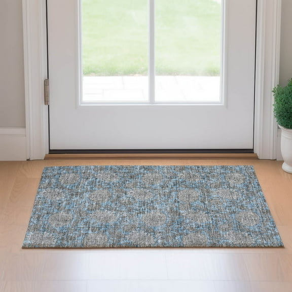 Addison Rugs Mayfield Washable Transitional Floral Blue Rectangle Rug, 1'8" x 2'6"