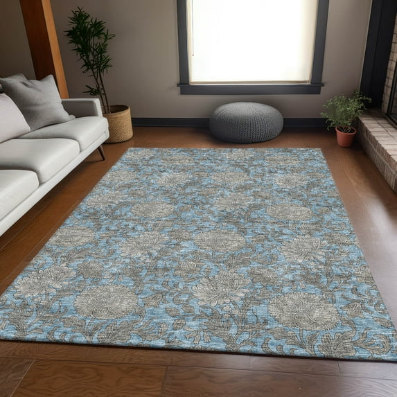 Addison Rugs Mayfield Washable Transitional Floral Blue Rectangle Rug, 3' x 5'