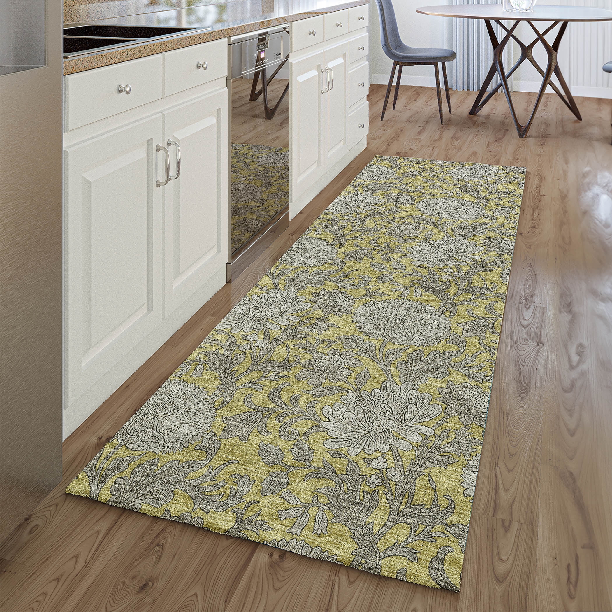 Addison Rugs Mayfield Washable Transitional Floral Gold Runner Rug, 2'3 ...