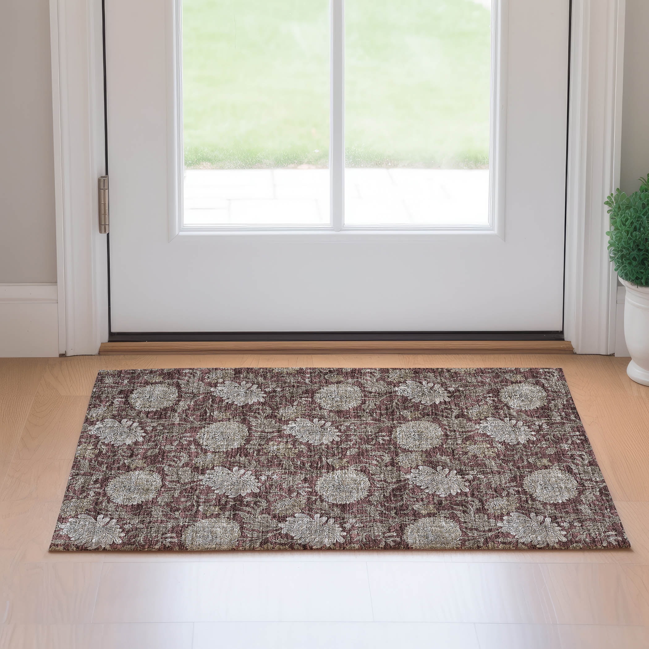 Addison Rugs Mayfield Washable Transitional Floral Merlot Rectangle Rug, 1'8" x 2'6"