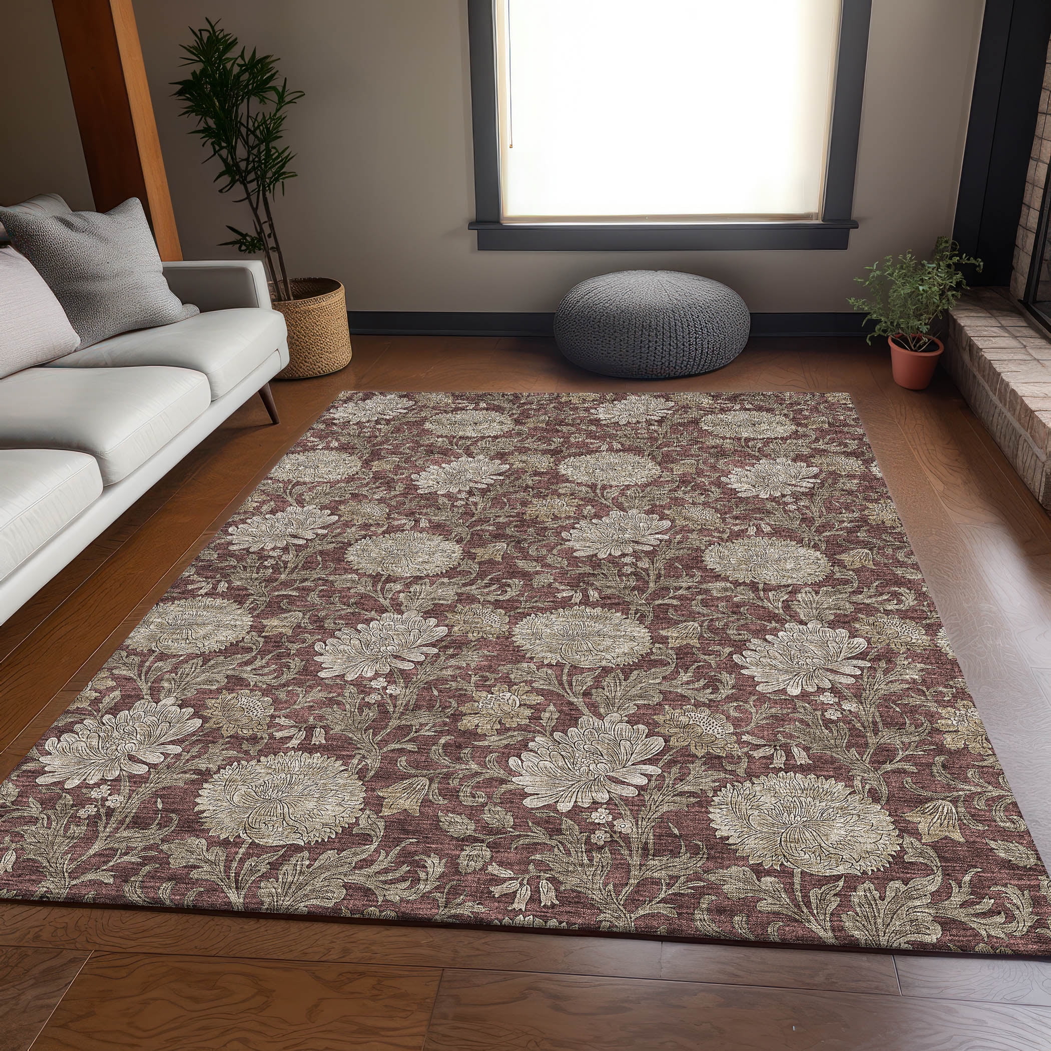 Addison Rugs Mayfield Washable Transitional Floral Merlot Rectangle Rug ...