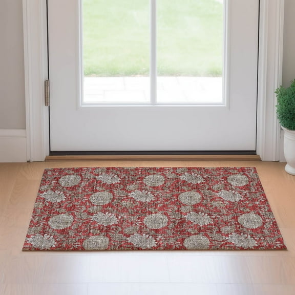Addison Rugs Mayfield Washable Transitional Floral Red Rectangle Rug, 1'8" x 2'6"
