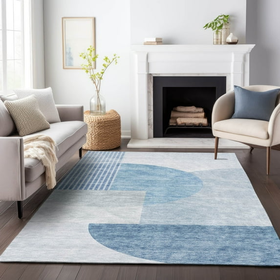 Addison Rugs Mayfield Washable Transitional Modern Blue Rectangle Rug, 8' x 10'