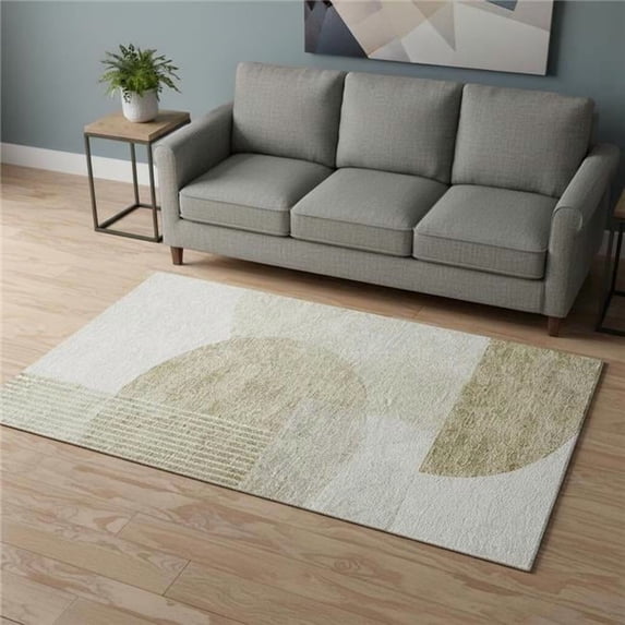 HomeRoots 655814 5 x 8 ft. Brown & Ivory Geometric Transitional Washable Machine Made Rectangle Area Rug with UV Protection