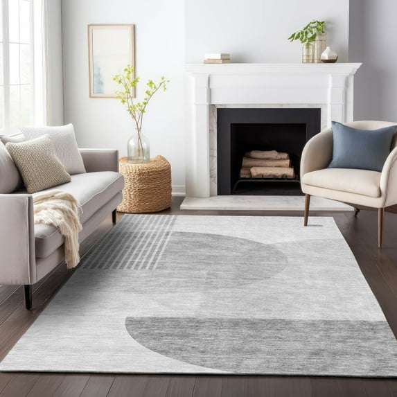 Addison Rugs Mayfield Washable Transitional Modern Gray Rectangle Rug, 8' x 10'