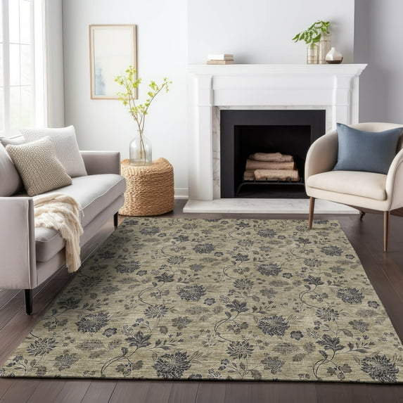 Addison Rugs Mayfield Washable Transitional Floral Brown Rectangle Rug, 9' x 12'