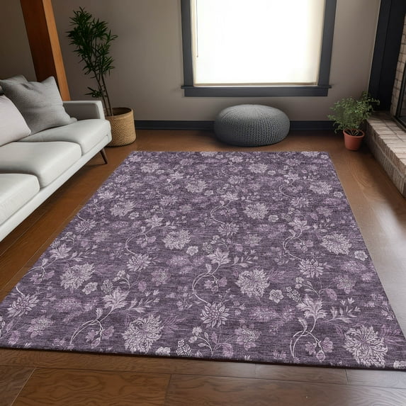 Addison Rugs Mayfield Washable Transitional Floral Plum Rectangle Rug, 8' x 10'