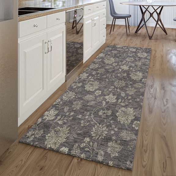 Addison Rugs Mayfield Washable Transitional Floral Taupe Runner Rug, 2'3" x 7'6"