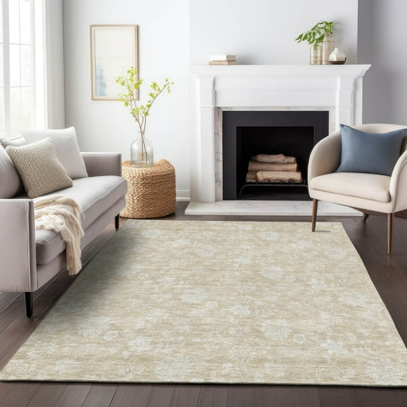 Addison Rugs Mayfield Washable Transitional Floral Beige Rectangle Rug, 8' x 10'