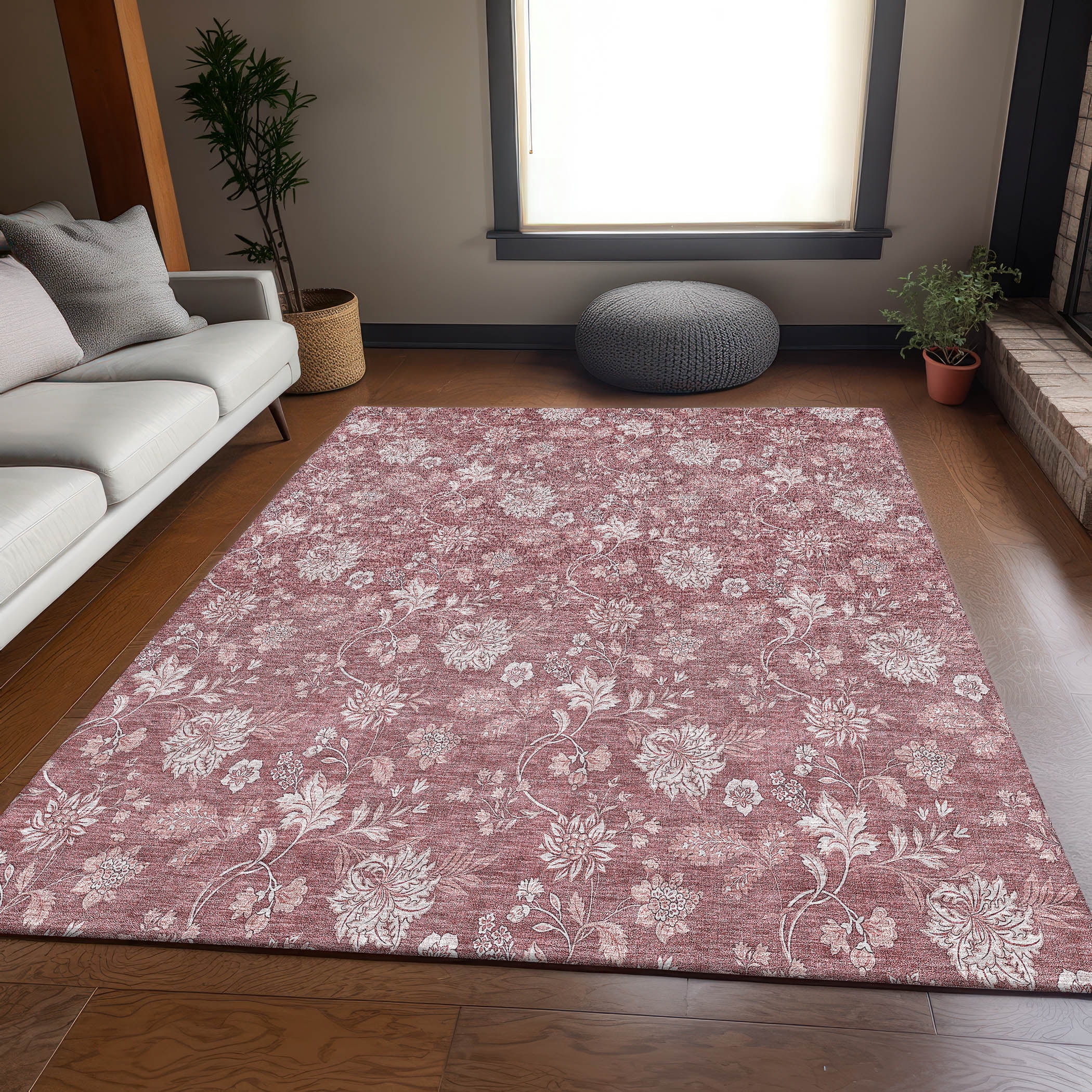 Addison Rugs Mayfield Washable Transitional Floral Blush Rectangle Rug ...