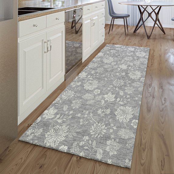 Addison Rugs Mayfield Washable Transitional Floral Gray Runner Rug, 2'3" x 7'6"