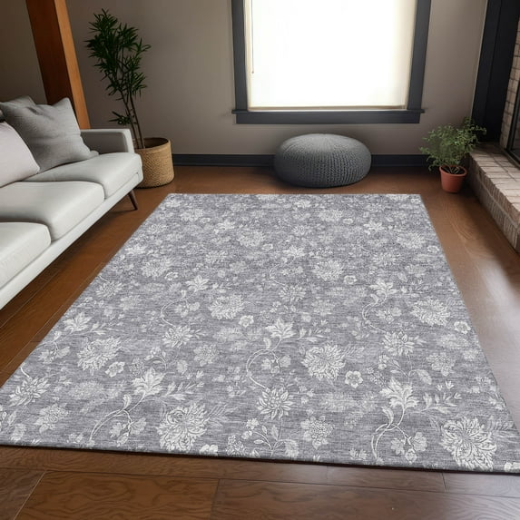 Addison Rugs Mayfield Washable Transitional Floral Gray Rectangle Rug, 5' x 7'6"