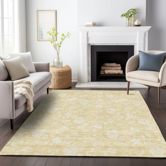 Addison Rugs Mayfield Washable Transitional Floral Honey Rectangle Rug, 8' x 10'