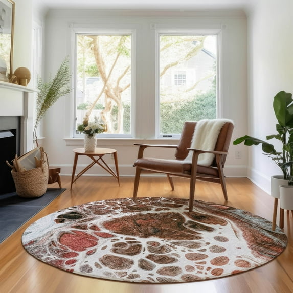 Addison Rugs Mayfield Washable Transitional Modern Paprika Round Rug, 8' x 8'