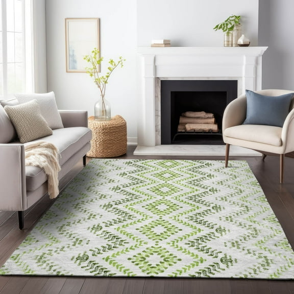 Addison Rugs Mayfield Washable Transitional Geometric Aloe Rectangle Rug, 10' x 14'