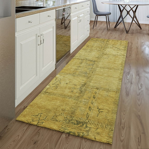 Addison Rugs Mayfield Washable Transitional Patchwork Gold Runner Rug, 2'3" x 7'6"