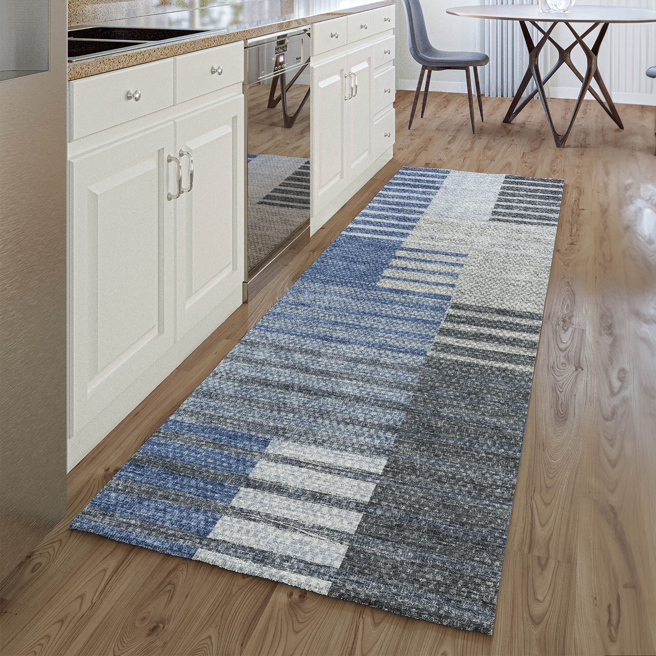 Addison Rugs Mayfield Washable Transitional Striped Blue Runner Rug, 2'3" x 7'6"