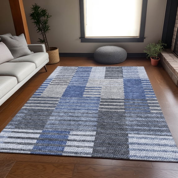 Addison Rugs Mayfield Washable Transitional Striped Blue Rectangle Rug, 5' x 7'6"