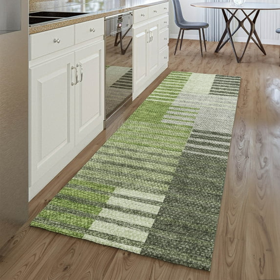 Addison Rugs Mayfield Washable Transitional Striped Green Runner Rug, 2'3" x 7'6"
