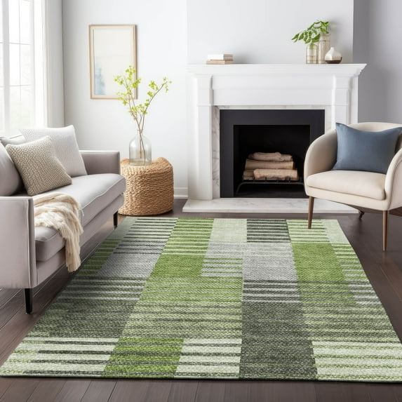 Addison Rugs Mayfield Washable Transitional Striped Green Rectangle Rug, 2'6" x 3'10"